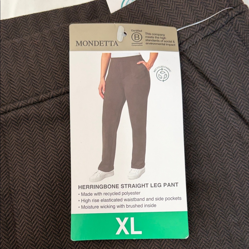 Mondetta Herringbone Straight Leg Pants - Dark Brown - Picture 2 of 7